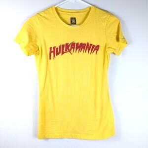 WWE Hulkamania T Shirt Womens Small Yellow Hulk Hogan Graphic Tee Wrestling